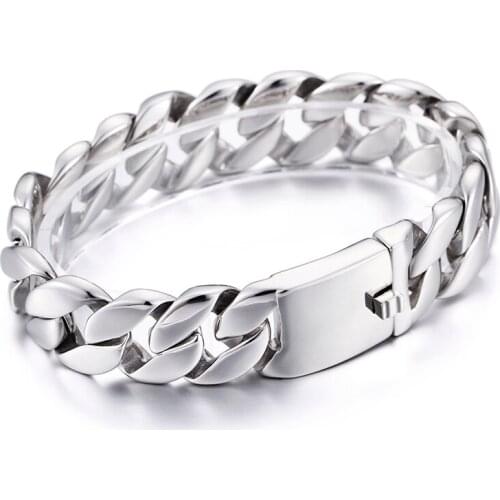 Wholesale Price High Polished 316L Stainless Steel Biker Cuban curb Chain bracelet Mens Jewelry 18mm 8.66'' Never Fade