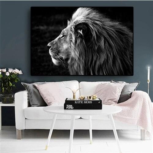 Black White Animals Canvas Painting Wall Art Lion Elephant Zebra Posters and Print Wall Pictures for Living Room Decoration Home