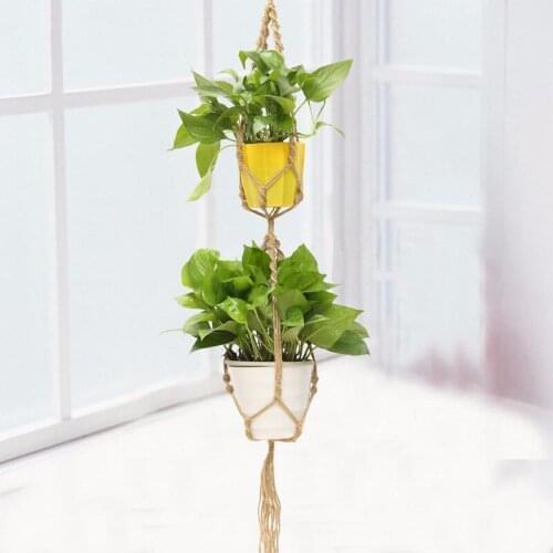 Dark Jute Double Macrame Plant Hanger 2 Tiers Plant Pot Hanging Holder 125cm Hanging Basket Fleshy Plant Balcony Garden