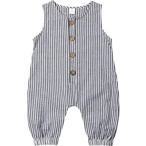 Pudcoco Fast Shipping 0-18M Newborn Baby Boy Girl Striped Romper Sleeveless Cotton Single Breasted Jumpsuit Clothes Outfit
