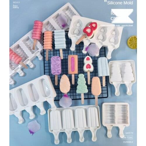 Silicone Ice Cream Mold DIY Homemade Popsicle Molds Freezer Juice 4 Cell Size Ice Cube Tray Popsicle Barrel Maker Mould