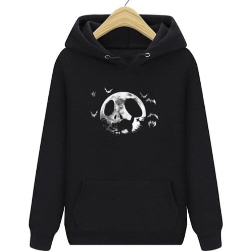 Skull Print Hooded Sweatshirt 2021 Halloween Loose Oversized Hoodies with Pockets Casual Black Cartoon Autumn Winter Clothing