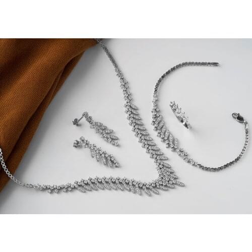 4 Bride Zirconia stone 925 sterling silver Full Jewelry Sets For Women Party, Luxury turkish Crystal Wedding Sets necklace,ring