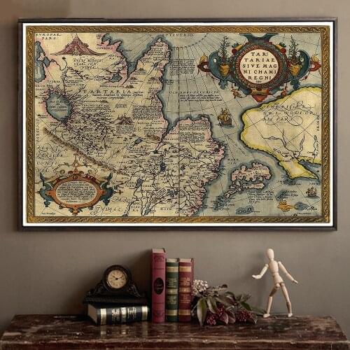 90*60cm The Vintage Map Decorative Canvas Painting Retro Wall Art Poster School Supplies Bedroom Living Room Home Decor