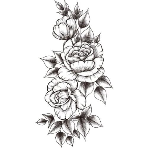 Temporary Tattoo Sticker Plain Flower Rose Peony Leaves Design Fake Tattoos Waterproof Tatoos Arm Legs Large Size for Women Girl