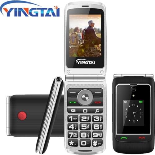 YINGTAI F3 Dual Display Flip Mobile Phone Telephone For Elder SOS Feature Clamshell CellPhone Big Button Free Desktop Charger
