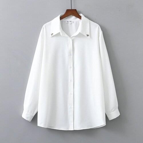 Plus Size Womens Blouse Long Sleeved White OL Tops Casual Vintage Ladies' Workwear blouse