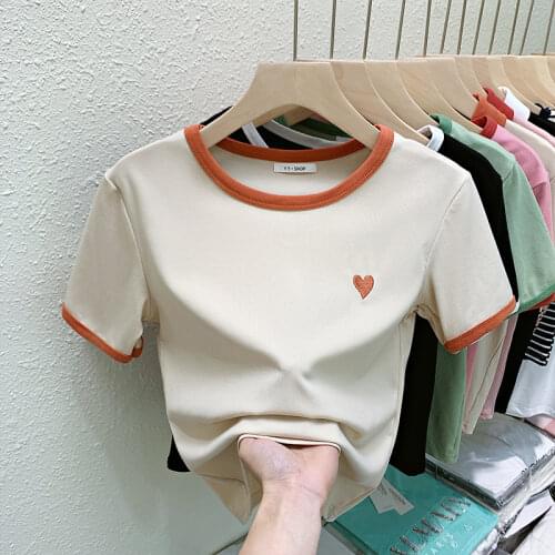 2021 new summer pink sexy square neckline chest tight-fitting short-sleeved T-shirt women