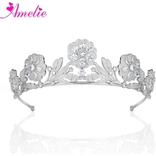 Vintage Rose Flower Zircon Queen Crown Jewelry Hair Accessories Married Tiara Women Headdress Headband