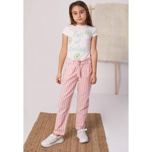 Female Child Pink Striped Linen Pants