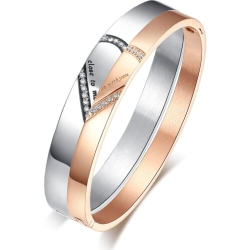 Trendy Rose Gold Love Heart Bracelets Bangles Women Stainless Steel Charming Crystal Bracelet Lovers Luxury Jewellery