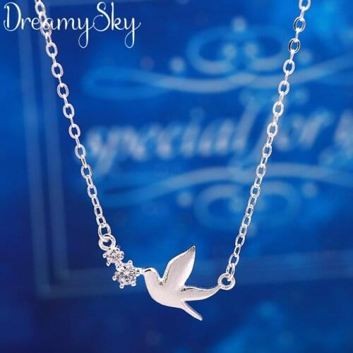 DreamySky Boho Silver Color Peace Pigeon Bird Long Necklaces For Women Pure Silver Choker Necklace Christmas Jewelry