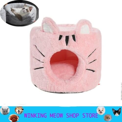 Winter Warm Pet Cat Basket Bed Cat House Cave Kennel For Dog Puppy Home Sleeping Kennel Teddy Comfortable House PinkCat Bed
