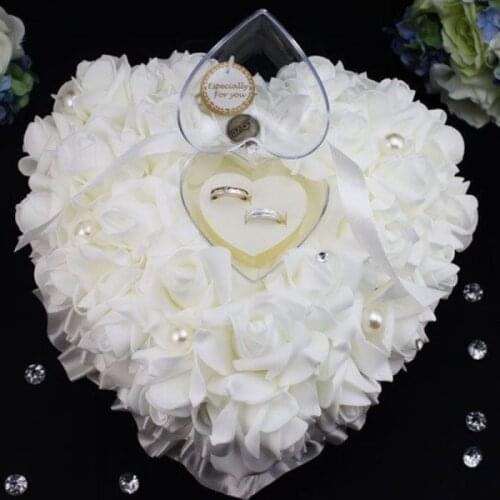 1Pcs Heart-shape Rose Flowers Ring Box Romantic Wedding Jewelry Case Ring Bearer Pillow Cushion Holder Valentines Day Gift