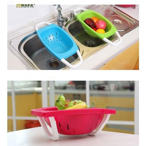 1PC Plastic Big Expanding Mesh Sink Strainer Rectangular Retractable Fruit Vegetable Drain Basket Kitch OK 0353