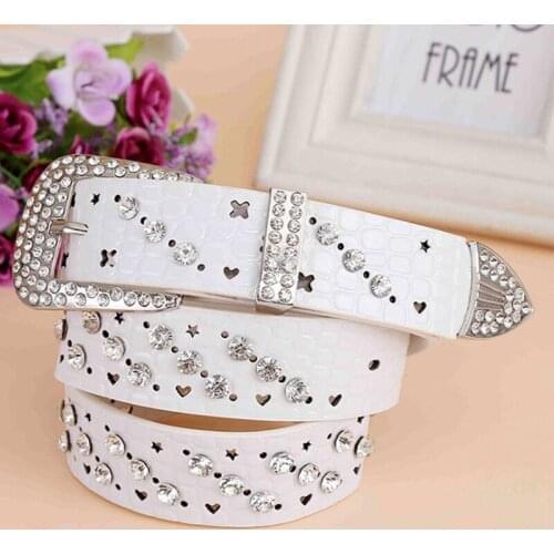Fashion 1PC Rhinestone Faux Leather Belts For Women Luxury Pin Buckle Belt Woman Cow Skin Strap