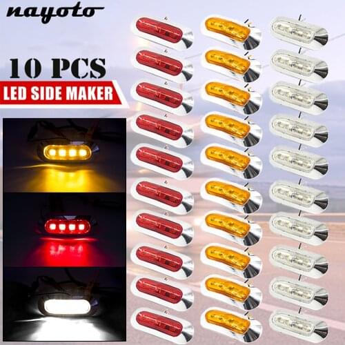 10pcs 4 SMD LED Side Marker Tail Light Clearance Lamp Indicator 12/24V Rear Trailer Truck Lorry Light Waterproof