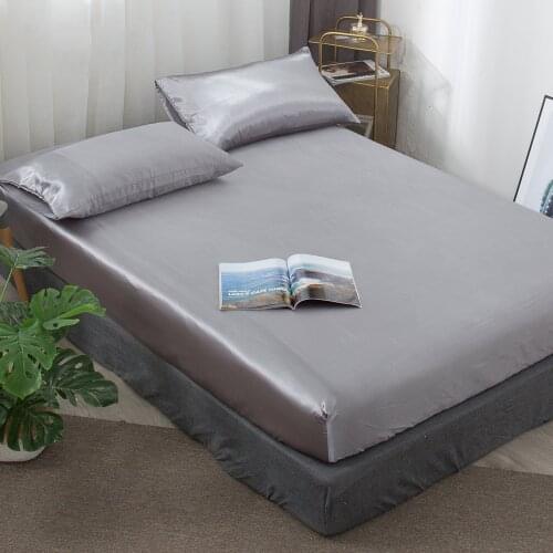 100% Satin Silk Fitted Bed Sheet Queen/King Luxury Silk Bedsheet Hot Bedding Sets Protective Bed Cover Mattress Cover Ultra Soft