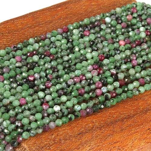 2mm 3mm Natural Green Epidote Red Ruby Zoisite Round Faceted Gemstone Beads DIY Accessories for Jewelry Necklace Bracelet Making