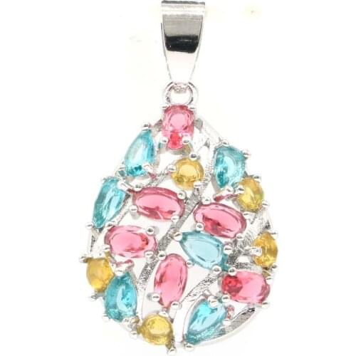 33x19mm Multi Color Water Drop Garnet Aquamarine Citrine Smokey Topaz For Ladies Daily Wear 925 Sterling Silver Pendant