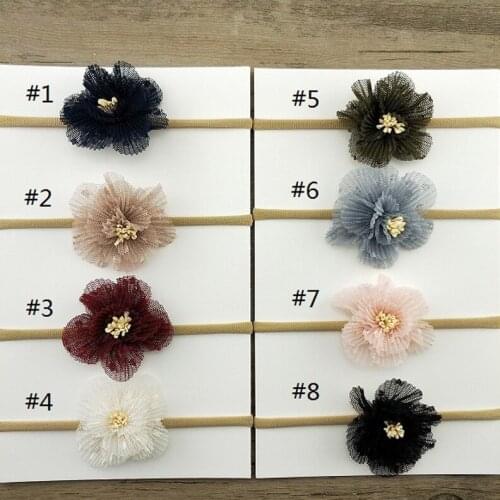 8 pcs/lot, 2.3" Beaded mesh net Lace flower nylon headbands, girls hair accessories, great for birthday party gift