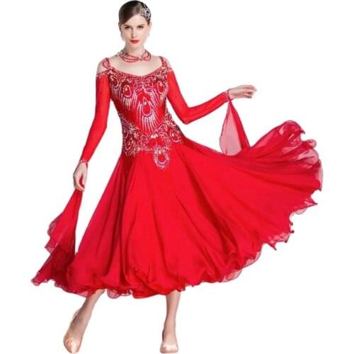 B-18339 High quality new national standard modern dance dress custom social ballroom smooth dance chiffon dress for competition