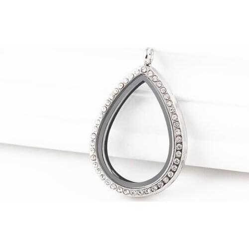 Free Shipping Waterdrop Pattern Alloy Floating Locket With Rhinestone Living Memory Floating Charm Locket Pendant 10pcs