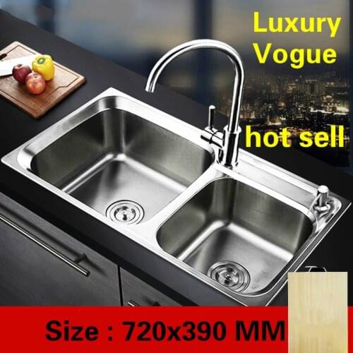 Free shipping Standard individuality double groove sink food grade 304 stainless steel fashion whole drawing hot sell 720x390 MM