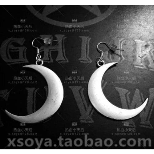 Custom PUNK retro MOON large earrings anti-allergy titanium steel ear hook