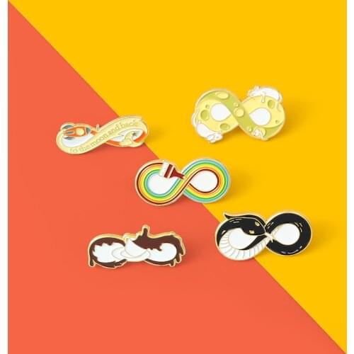 Infinity Enamel Pins Twisted Eight Brooches Rainbow Stucco Head Coffee Snake Wire Badges Metal Alloy Fashion Lapel Pins Jewelry
