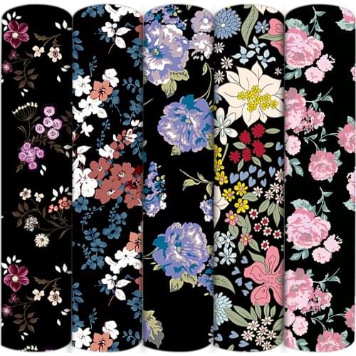 Black Flower Floral Polyester Cotton Material Fabric Patchwork Kids Cloth Quilt Dress Curtains Tissue Kids Home Textile,1Yc16378