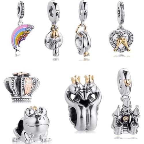CKK Fit Pandora Bracelet 14K Real Gold Heart Crown Castle Charms Silver 925 Original Beads for Jewelry Making Sterling DIY Women