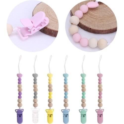 Wooden Bead Dummy Clip Holder Pacifier Clips Soother Chains Baby Teething Toy