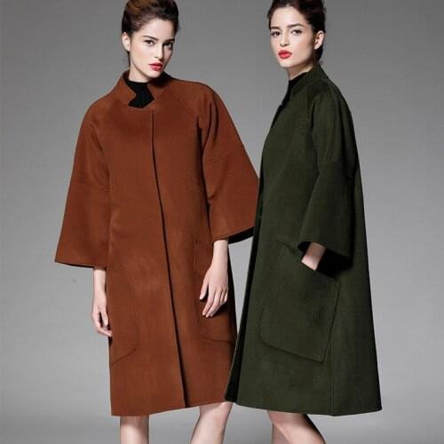 Long woolen blends cashmere coats for women 2019 autumn winter ladies jackets plus size overcoat double sided coffee green