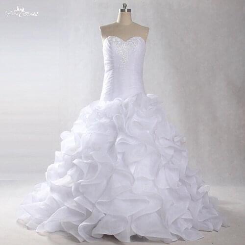 LZ226 Elegant White Corset Wedding Dress Ruffles Beaded Ball Gown Romantic Bridal Dresses Vestido De Festa Longo