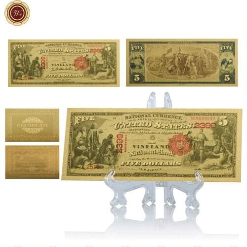 WR USA 5 Dollar Gold Foil Banknote with Plastic Stand Fake Money Bills 5 USD American Prop Money Unique Gifts Dropshipping