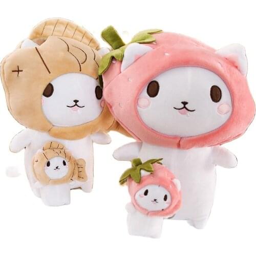 Korea ins hot Taiyaki Cat doll backpack pendant Changed into Cat Plush Toy Taiyaki Strawberry cat Doll Single Shoulder Pack Doll