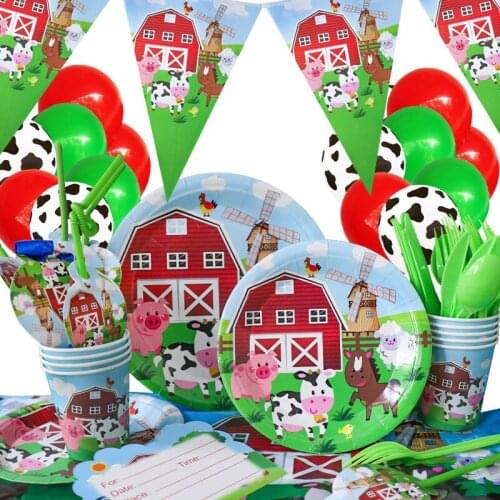 Cow Theme Ranch Zoo Party Farm Animal Plate Cup Napkin Tableware Suit Kids Favor Birthday Childrens Day Decoration Supplies
