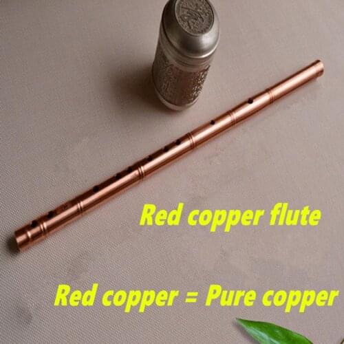 Red Copper Metal Flute Dizi E / F Key Metal Flauta Profesional Transverse Flute Musical Instruments Flauta Self-defense Weapon