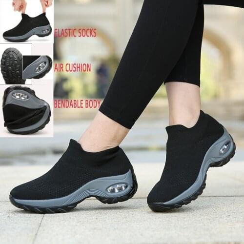 Air Cushion Women Sneakers Increase Platform Shoes Breathable Mesh Outdoor Sport Shoes Sock Athletic Shoes Black Zapatos Mujer
