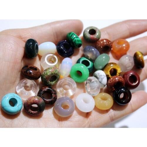 Wholesale high quality mixed natural stone round charms big hole beads 8×14mm spacer beads for Diy jewelry making 30pcs/lot