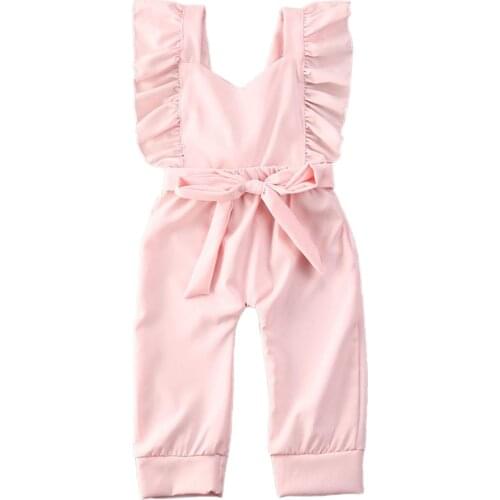 Summer Baby Girls Rompers Clothes Loose Sleeveless Backless Romper Casual Solid Pink Lace Jumpsuit