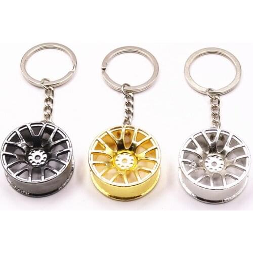 Metal Keychain Car Wheel Hub Key Chain Auto Repair Parts Car Mini Tire Wheel Key Chain 3 Color mini cooper keychain