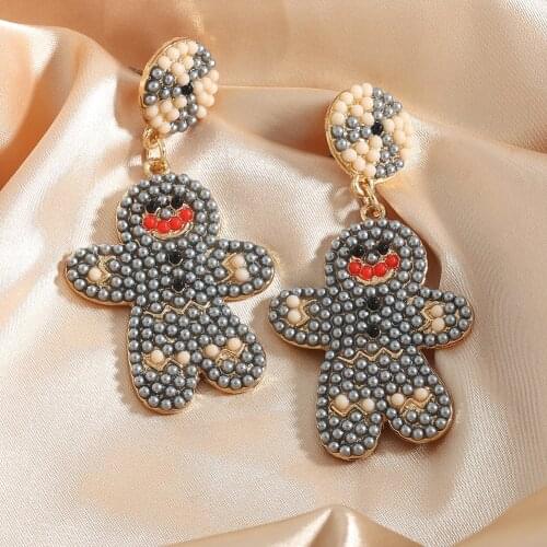 Miwens Halloween Ghost Metal Beads Drop Dangle Earrings for Women Christmas Gifts Skull Maxi Pearl Beaded Hanging Earrings Gift