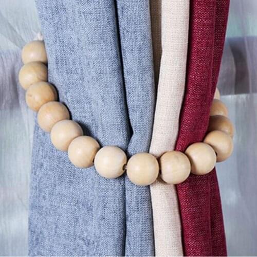 Fashion Curtain Bandage Wooden Beads Tieback Holdback Home Drape Decoration