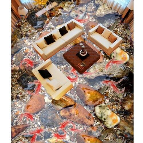 Mural-3d PVC Wallpaper Self-adhesive Floor Wallpaper-3d Modern Custom 3D Floor Mural Pebbles, Carp 3D Floor Design 3D Floor