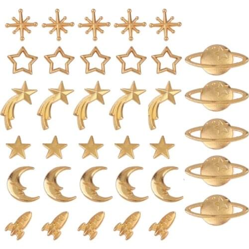 Cosmos Theme Resin Filler Beaded 35 Pcs Alloy Star Moon and Planet Filler Accessories Epoxy Resin Craft Jewelry Making T84A
