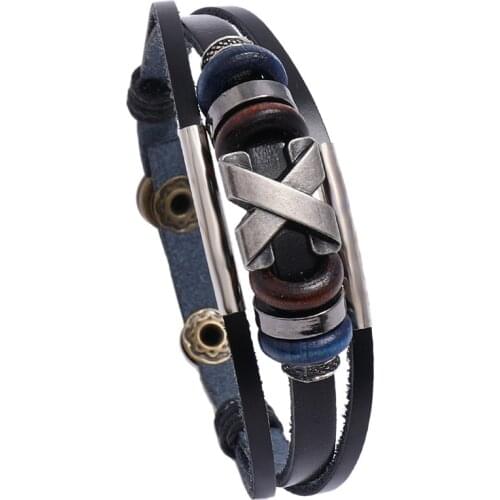 2021 New Classic Hip Hop Rock Style Geometric Alloy Multi-layer Adjustable Mens Retro Leather Bracelets Meaningful Gift