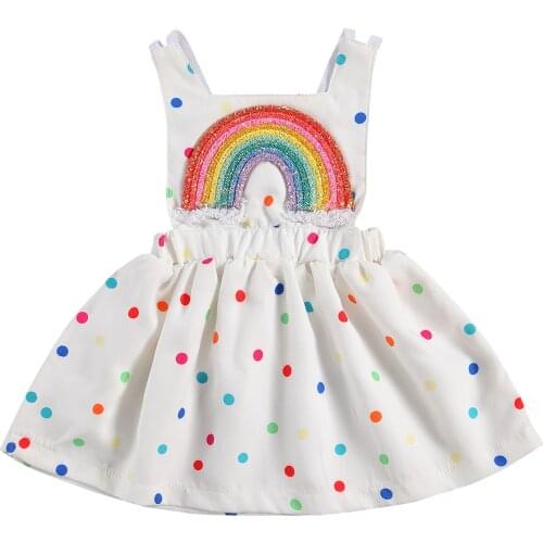 New Summer Casual 0-24M Newborn Baby Girls Princess Dress Rainbow Colorful Polka Dot Print Sleeveless Backless A-Line Dress