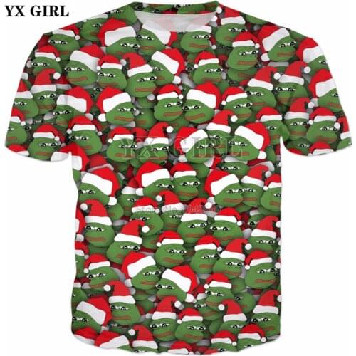 YX GIRL Drop shipping 2018 summer New style T-shirt Sad christmas frogs pattern Collage 3d Print Mens Womens casual t shirt